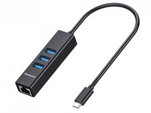 Simplecom CHN421 Aluminium USB-C to 3 Port USB HUB with Gigabit Ethernet Adapter - Black