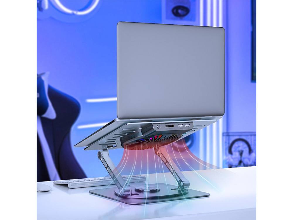 MBeat Stage S8 Rotating Laptop Stand with RGB Cooling Fan and USB Ports ...