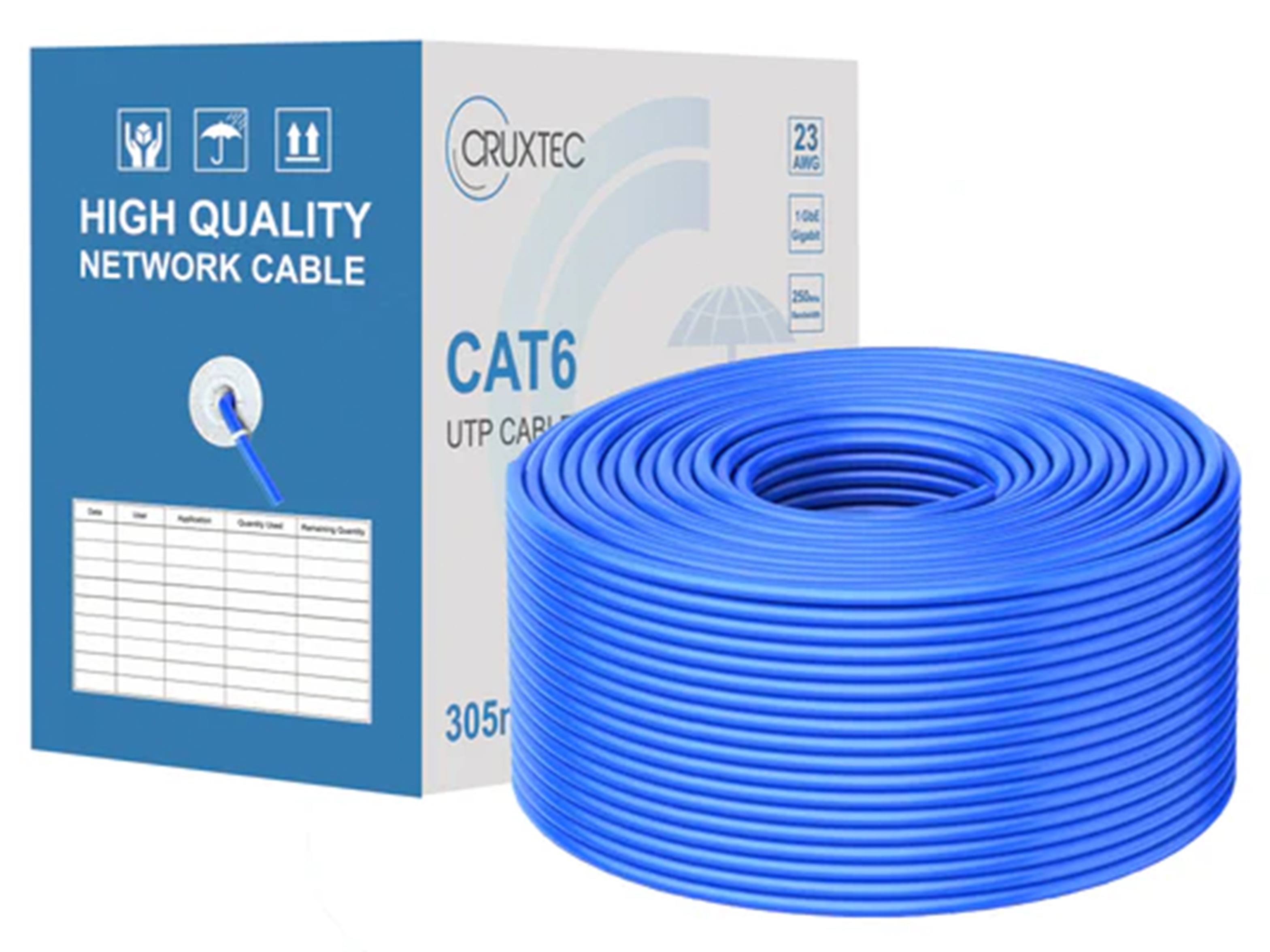 Cruxtec 305m CAT6 UTP Ethernet Cable Reel Box with Solid Conductor - Blue
