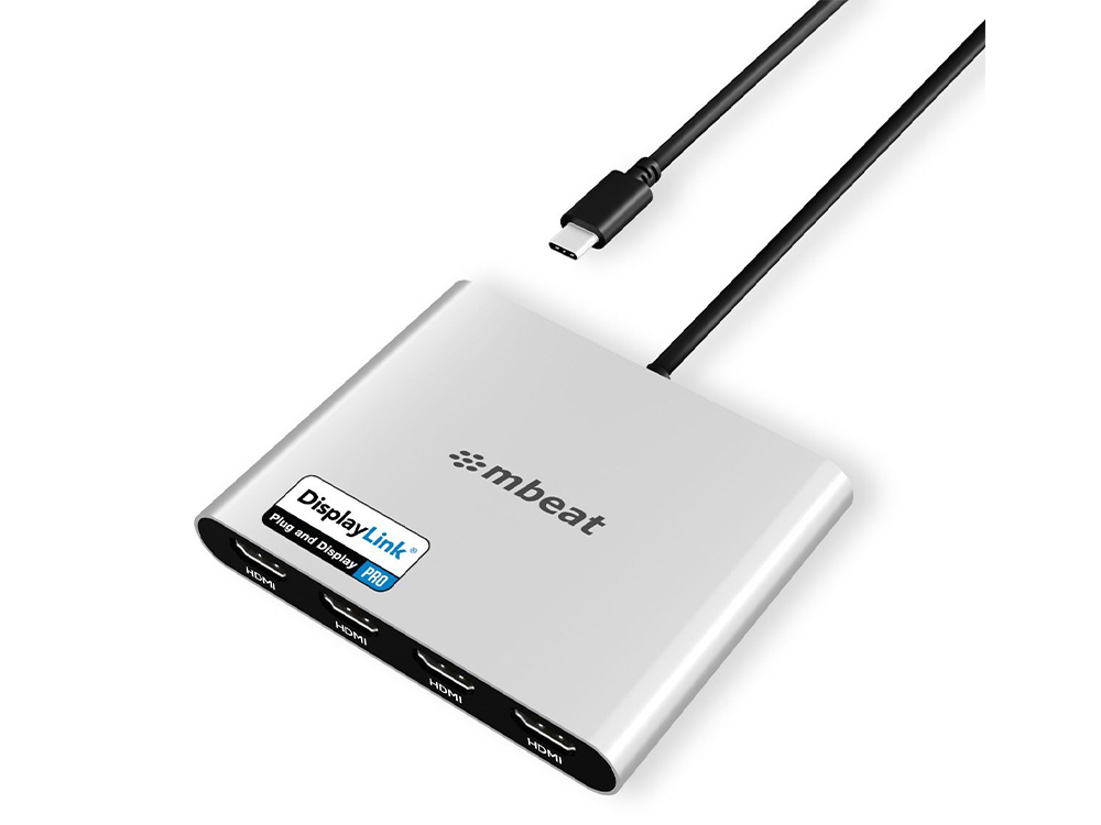 mbeat USB-C Quad 4K@60Hz HDMI DisplayLink PRO Adapter with 90W PD