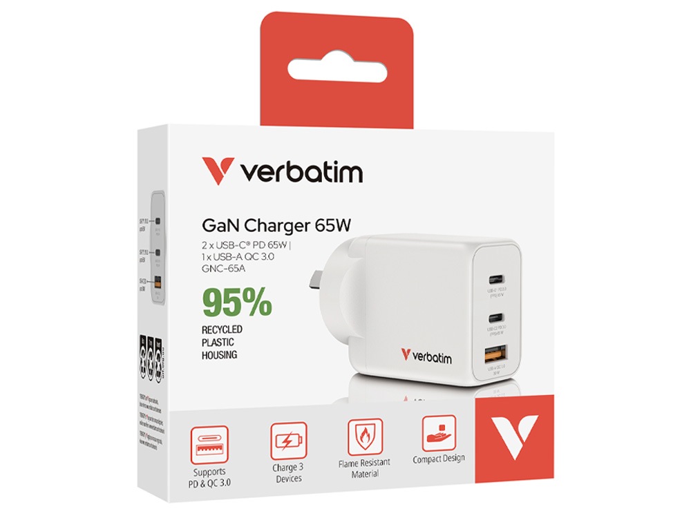 Verbatim 67016 3-Port 65W GaN Charger