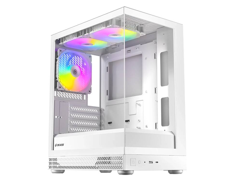 Okinos Aqua UNO Polar Tempered Glass Micro-ATX Mini Tower Case - White